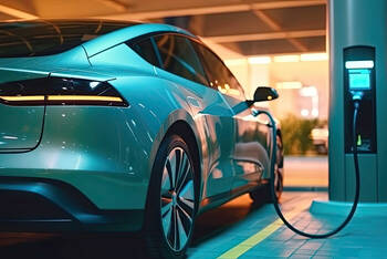 Een elektrisch auto die aan het opladen is.