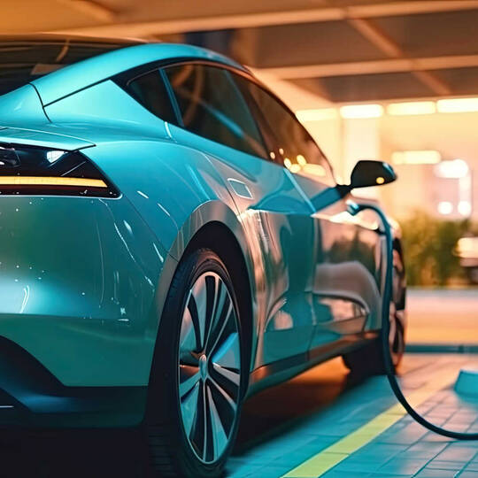Een elektrisch auto die aan het opladen is.